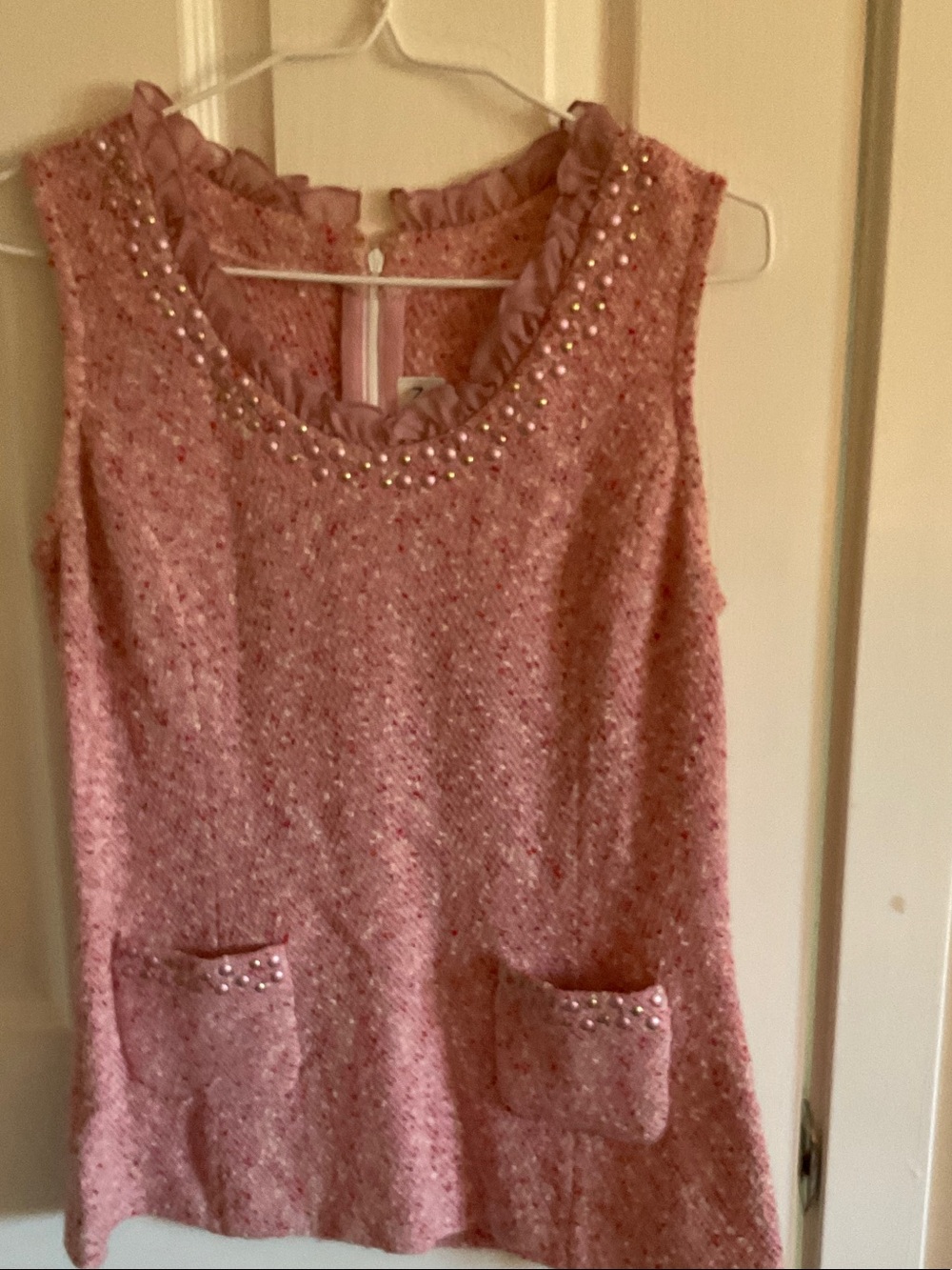 St. John women’s  Pink Tweed Topwith Pearl Accents
